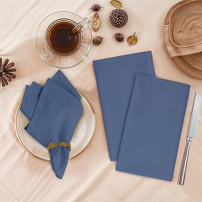 Ruvanti Cloth Napkins Set of 6, 18x18 Inches, 100% Cotton, Washable, Soft & Absorbent, Perfect for Wedding, Christmas, ‎Thanksgiving Dinners - Bijou Blue