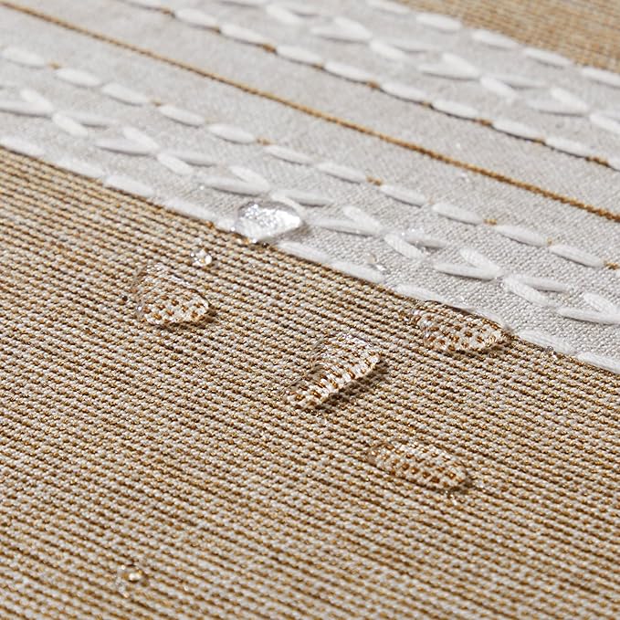 ZeeMart Contrast Linen Table Cloth Rectangle Table Cloths 60x84 Inch Mid-Stripe Brown, Farmhouse Style Heavy Weight Beige Tablecloth, Water Resistant Burlap Tablecloths