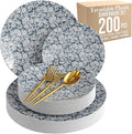 Trendables Fancy Plastic Dinnerware Sets 200 Pc 40 Guests Gold Silverware Disposable 40 X 10 Inch Charger Plates 40 X 8 Inch Dessert Plates 40 x Gold Plastic Forks and Spoons Knives In Garden Damask