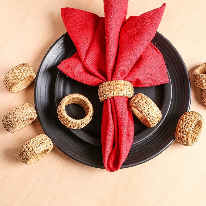 Lightnpro Natural Rattan Decorative Napkin Rings Set of 12, Serviette Napkin Rings Bulk for Party Decoration, Table Top Décor for Dinning Table, Everyday, Christmas, Easter Family Gatherings