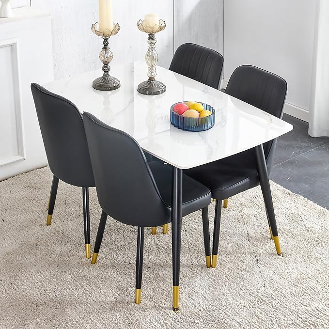 Black Dining Table Set for 4, Dining Room Table Set for 4, Sintered Stone Kitchen Table Top and Modern Chairs Set of 4 for Kitchen Dining Room, Small Space