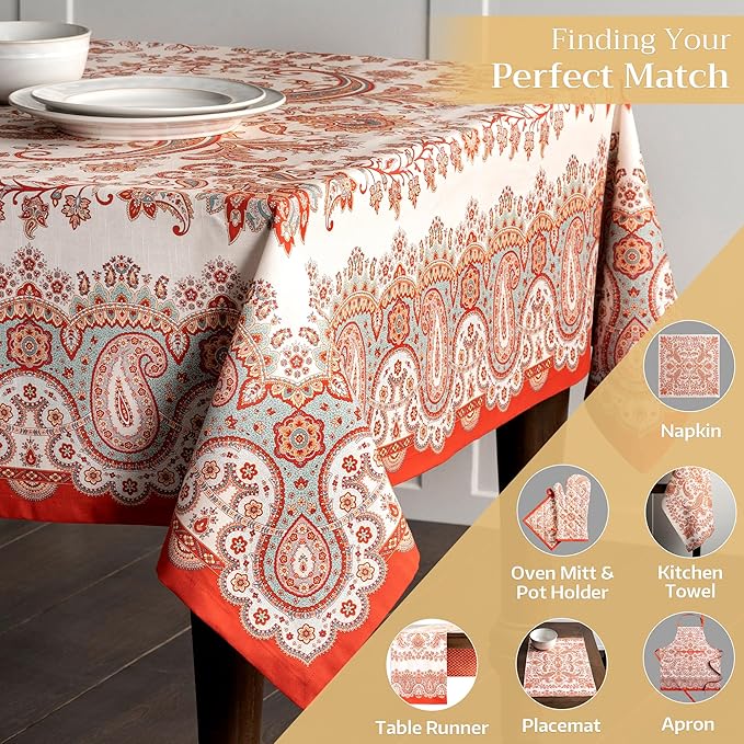 Maison d' Hermine Table Cloth Rectangle Table 100% Cotton 54 x 72 Inches Fall Tablecloth Reusable Everyday Use for Thanksgiving Christmas Decorations Dining Farmhouse Party (Cachemire)