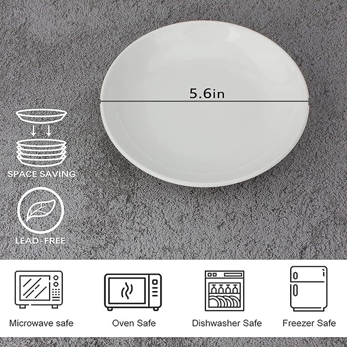 20 Piece Ceramic Appetizer Plates, 5.6 Inch Small Dessert Plates Set, White Round Plates for Bread, Butter, Snack, Lightweight Dinnerware Saucer Sets - Ivory, Oven, Microwave & Dishwasher Safe