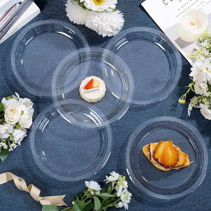 WELLIFE Clear Party Plates 10 Inch -150 Count for Party, Disposable Plastic Dinner Plates for Birthday Wedding Engagement Easter