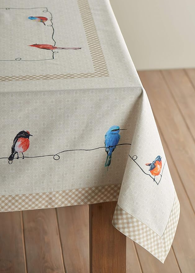 Maison d' Hermine Table Cloth Rectangle Table 100% Cotton 70 x 108 Inches Tablecloth Reusable Decorative for Dining Room Farmhouse Home Valentines Day Decorations Spring Summer - Birdies on Wire