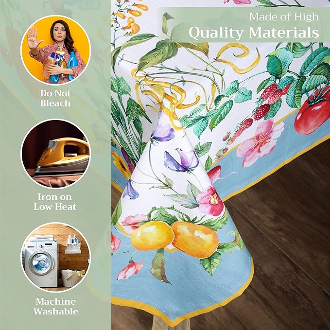 Maison d' Hermine Table Cloth Rectangle Table 100% Cotton 70 x 120 Inches Tablecloth Reusable Decorative for Dining Room Farmhouse Home Valentines Day Decorations Spring Summer - Giverny