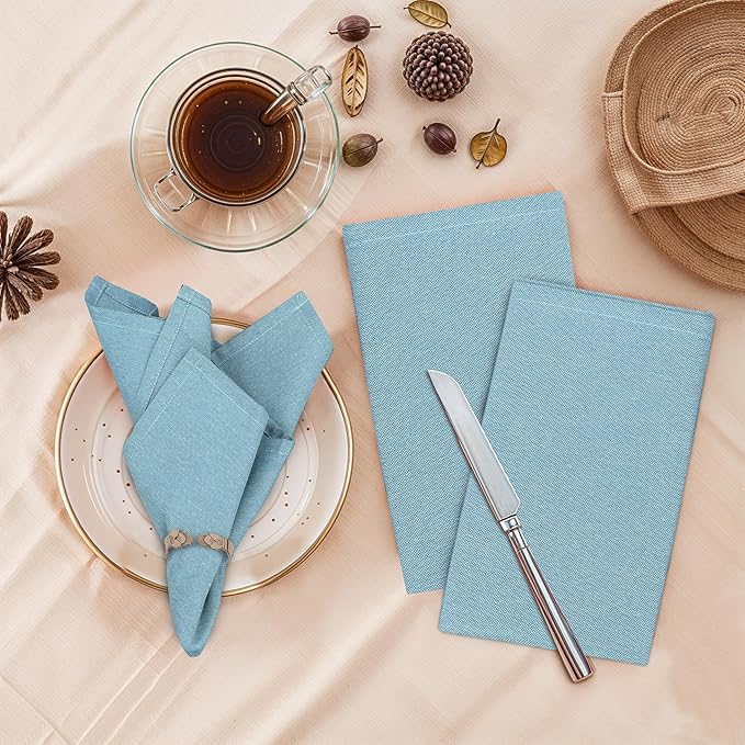 Ruvanti Cloth Napkins Set of 12, 18x18 Inch Napkin Cloth Washable, Soft & Durable, Poly Cotton Dinner Napkins for Parties, Thanksgiving & Weddings - Baby Blue