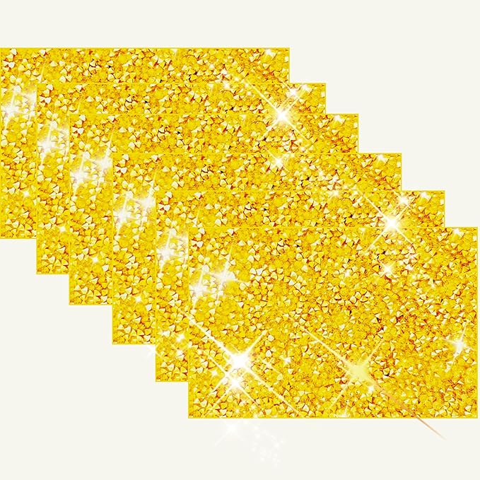 Yellow Placemats Gold Heat Resistant Mat Square Placemats Gold Trivets Rhinestone Decor Place Mat Crushed Diamond Decor Bling Sparkly Mat Set of 6