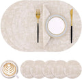 Homaxy Round Faux Leather Placemats and Coasters, Washable Dual-Side Table Mats, Wipeable Heat-Resistant Dining Place Mats for Outdoor and Indoor, Set of 6, Diameter 13 and 3.93 inch, Beige