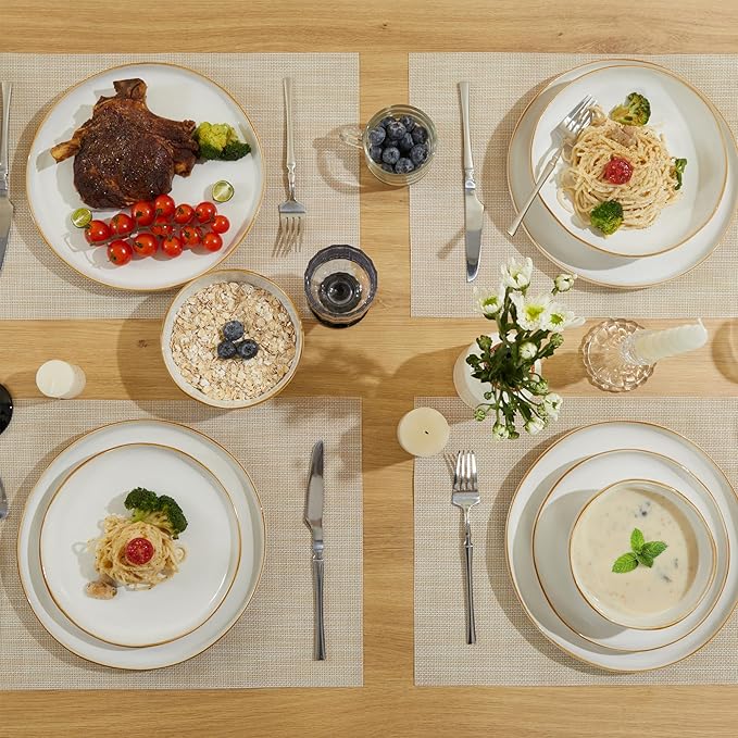 Plates and Bowls Sets, 16 Pieces Dinnerware Set for 4 with Pasta Bowls, Handmade Dishes Set, Chip Resistant Dishware Sets, Microwave Safe Dinner Set, Designed for Interactive Meals, White