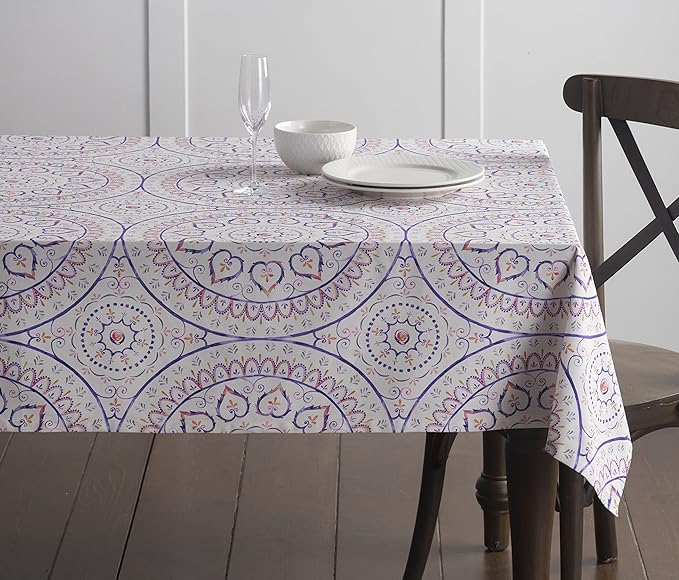 Maison d' Hermine Table Cloth Square Table 100% Cotton 54 x 54 Inches Tablecloth Reusable Decorative for Dining Room Farmhouse Home Valentines Day Decorations Spring Summer - Mandala