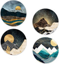 Drinks Coasters Set of 4, Golden Mountain Moon Round 4" Cup Coasters, Absorbent Ceramic Stone Coasters with Cork Base, Cute Coasters for Table Home Décor, Ideal Gifts for Women Men