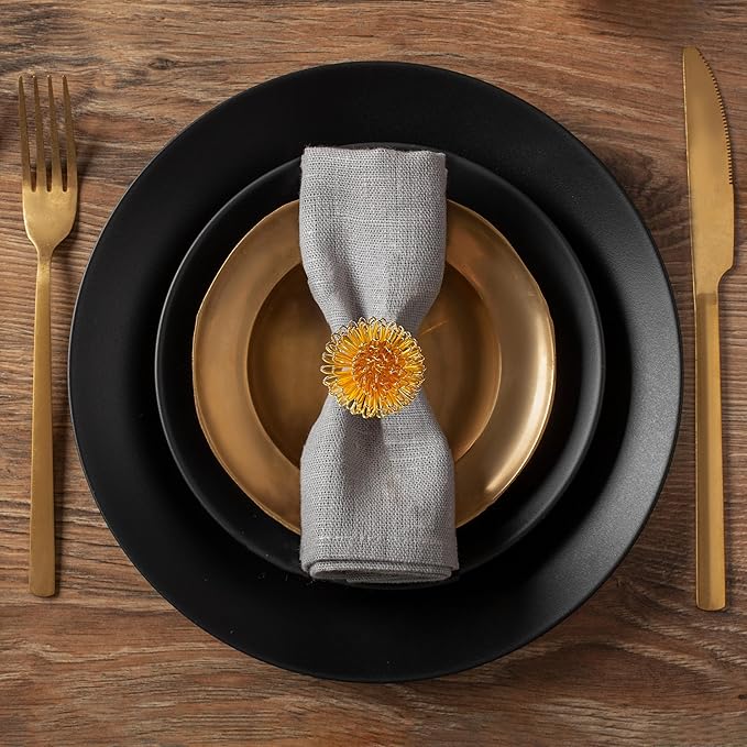 Decozen Set of 16 Gold Napkin Rings in Floral Design, Festive, Table Decor Setting for Holiday, Wedding, Birthday, Kitchen, Home Decor, Housewarming Gift - Thanksgiving & Christmas Gift Decoration