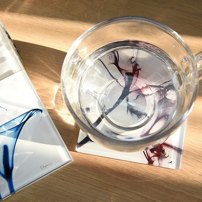 Empire Art Direct 12 PCS Flower Coasters for Drinks, Cup Coaster for Tabletop Protection, Coffee Table Coaster Set, Glass Floral Coasters Set with Cork Bottom by Albert Koetsier B3