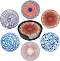Mid Century Coasters Leather Round Drink Coasters 6 Pcs Set with Holderor for Cup Drink Coffee Table Bar Home Decor