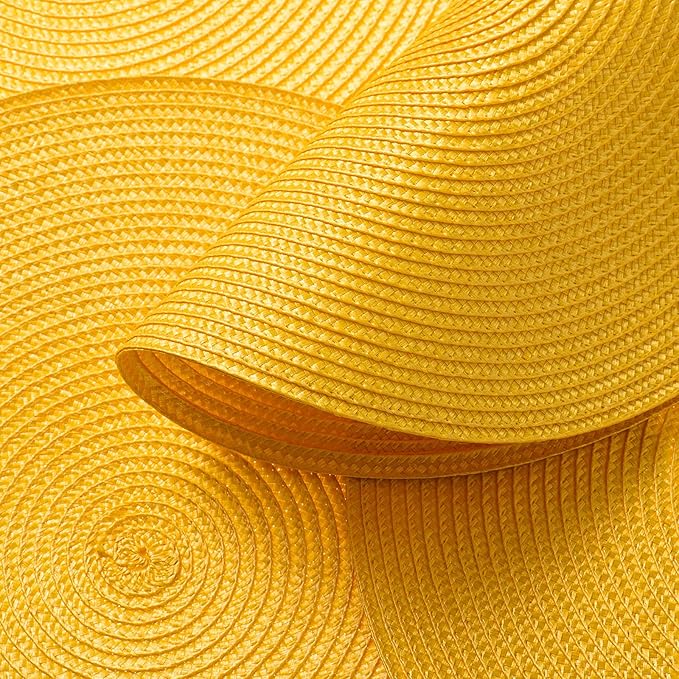 AHHFSMEI Round Braided Placemats 15 Inch Round Table Mats for Dining Tables Natural Woven Heat Resistant Place mats Set of 6 (Yellow)