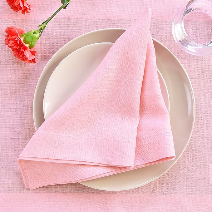Solino Home Linen Napkins Set of 4-100% Pure Linen Pink Lemonade Dinner Napkins Cloth 20 x 20 Inch for Valentines, Spring, Easter - Fete, Handcrafted and Machine Washable