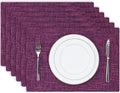 Kevin Textile Burlap Linen Placemats Set of 6 Heat Resistant Dining Table Place Mats Washable Kitchen Table Mats for Dinning Party Holiday Indoor Outdoor, 13 x19 inches, Red Purple