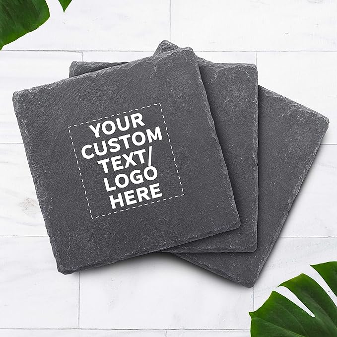 Custom Sohag Square Slate Coasters Set of 100, Personalized Bulk Pack - Table Decor, Kitchen Decor, Wedding Favors - Black