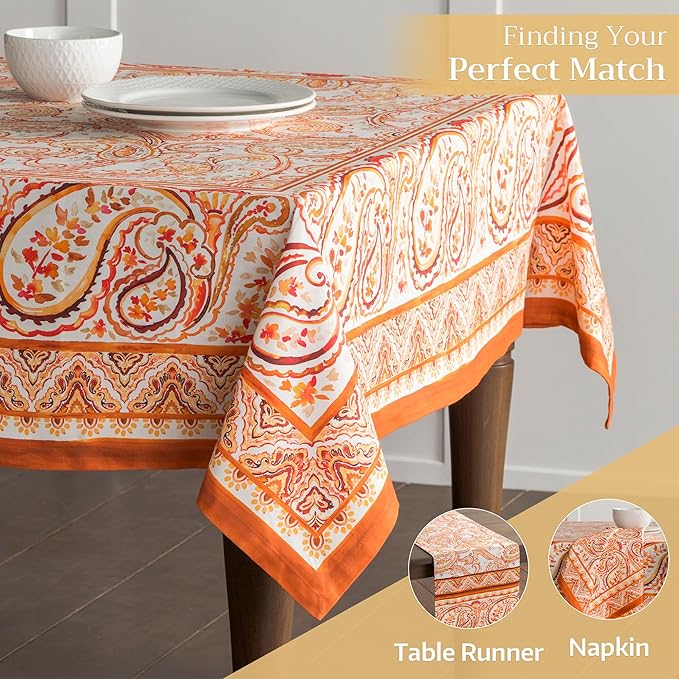 Maison d' Hermine Table Cloth Rectangle Table 100% Cotton 70 x 108 Inches Fall Tablecloth Reusable Everyday Use for Thanksgiving Christmas Decorations Dining Farmhouse Party (Palatial Paisley)