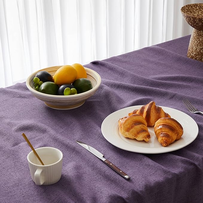Linen Tablecloth for Rectangle Table, 60x104 Inch Purple, Farmhouse Style Purple Tablecloth, Water Resistant Burlap Tablecloths for Dining Table Farmhouse Kitchen