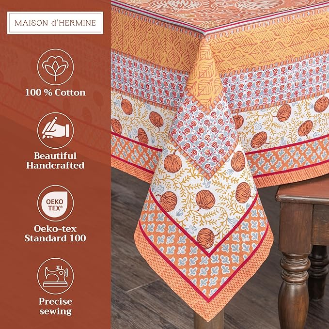 Maison d' Hermine Table Cloth Rectangle Table 100% Cotton 60 x 90 Inches Fall Tablecloth Reusable Everyday Use for Thanksgiving Christmas Decorations Dining Farmhouse Party (Harvest Festival)