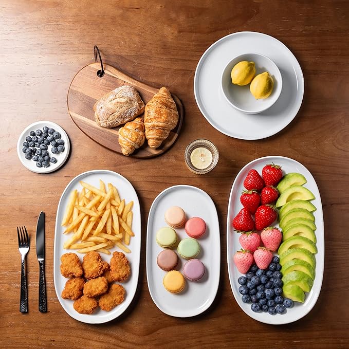 AmorArc Large Ceramic Serving Platter, 15.5"/14"/12.2" Oval Platters Microwave Safe, Serving Trays for Wedding, Stoneware Serving Dish for Entertaining&Party, Set of 3