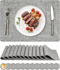 Vinyl Placemats Set of 12, Faux Leather Waterproof and Heat Resistant Place Mats, Washable Anti-Slip Table Mats with Coaster, Wipeable Placemats for Indoor & Outdoor 17" x 12" (Light Grey, Set of 12)