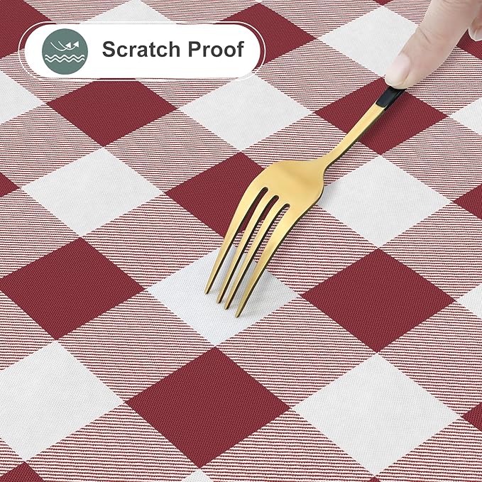 misaya Rectangle Waterproof Vinyl Table Cloth, Buffalo Flannel Backed Tablecloth, Wipeable Plastic Table Cover for Valentine's Day, Dinner, Kitchen, Outdoor (60" x 84", Burgundy and White)