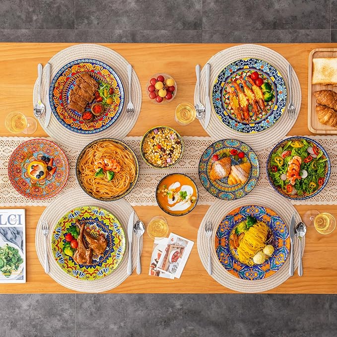 vancasso 24-Piece Dinnerware Sets,Plates & Bowls Sets Service for 6, Bohemian Porcelain Dishes Set for 6, Kitchen Dinner Set,Microwave & Dishwasher Safe, Scratch Resistant,Series KRVI