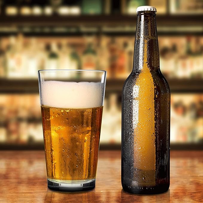 DISCOUNT PROMOS Beer Pint Glasses 16 oz. Set of 10, Bulk Pack - Heavy Duty Glassware for Restaurant, Thick Base and Walls, Stackable - Black