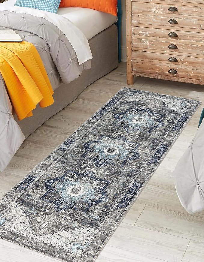 Keen Home Design 2x10 Rug - Machine Washable Runner Rug with Non-Slip Backing, Ideal for Hallway, Entryway, Kitchen, Laundry Room - Vintage, Easy Clean, Durable, Low Pile - (2'6" x 10')