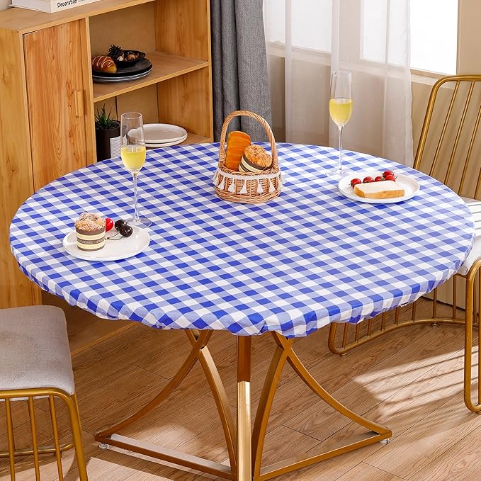 Walrus Round Vinyl Fitted Tablecloth with Flannel Backing Elastic Edge Design Table Cover Waterproof Oil-Proof PVC Table Cloth Stain-Resistant Best for 32"-36" Round