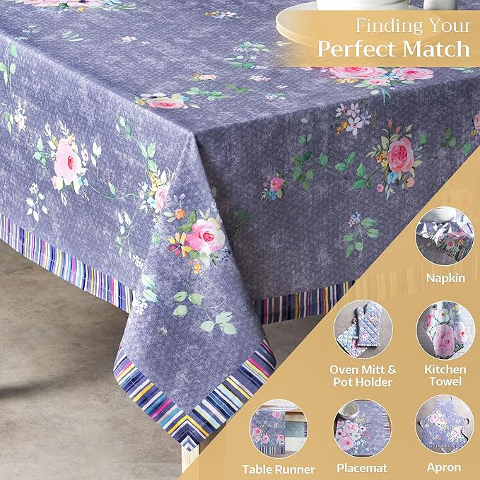 Maison d' Hermine Table Cloth Rectangle Table 100% Cotton 54 x 72 Inches Tablecloth Reusable Decorative for Dining Room Valentines Day Decorations Spring Summer - Sweet Rose Lavender - Country Garden