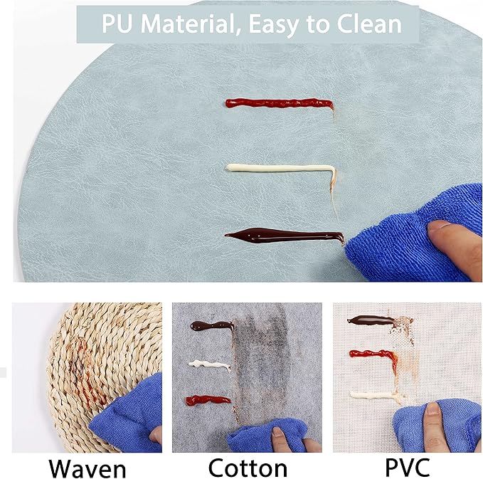 Set of 8 PU Leather Placemats, Waterproof Coffee Coasters, Kitchen Table Mats, Easy to Wipe Off for Dining Round Table