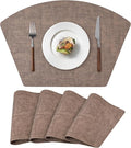 Round Table Placemats Set of 4, Faux Leather Wedge Shape Place Mats Heat Resistant Wipeable Washable Table Mats for Dining Outdoor Indoor, Brown