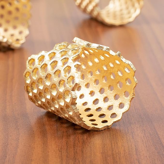 CLEENTABLE Decorative Honeycomb Napkin Rings 10 Pcs Elegant Dining Metal Serviette Holders for Home Décor, Christmas, Easter, Thanksgiving, and Everyday Dining Decor (Gold)