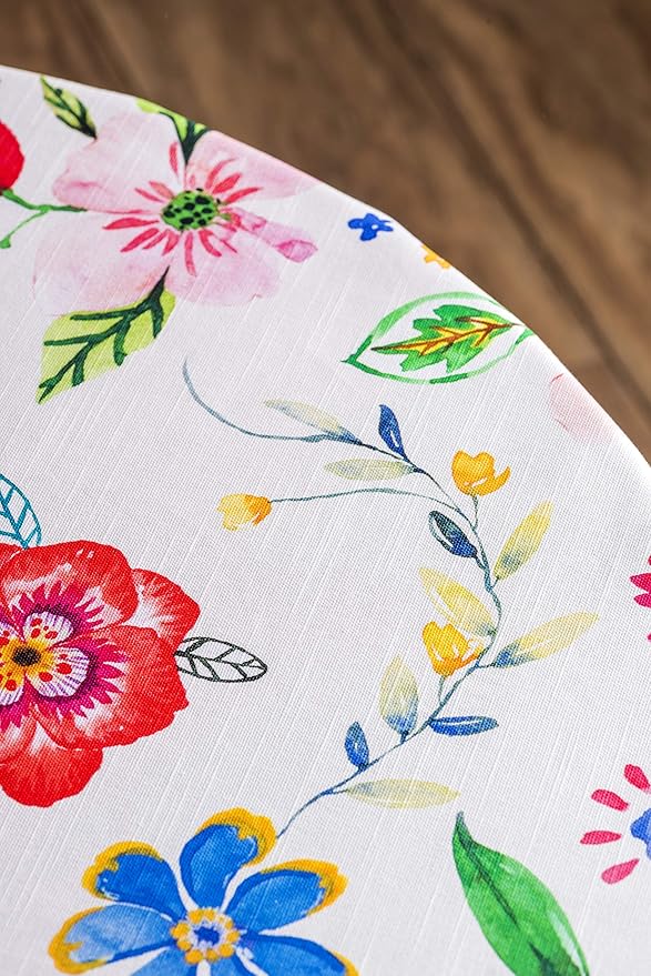 Maison d' Hermine Table Cloth Round Table 100% Cotton 69 Round Inches Tablecloth Reusable Decorative for Dining Room Farmhouse Home Valentines Day Decorations Spring Summer - Happy Florals - Sweety