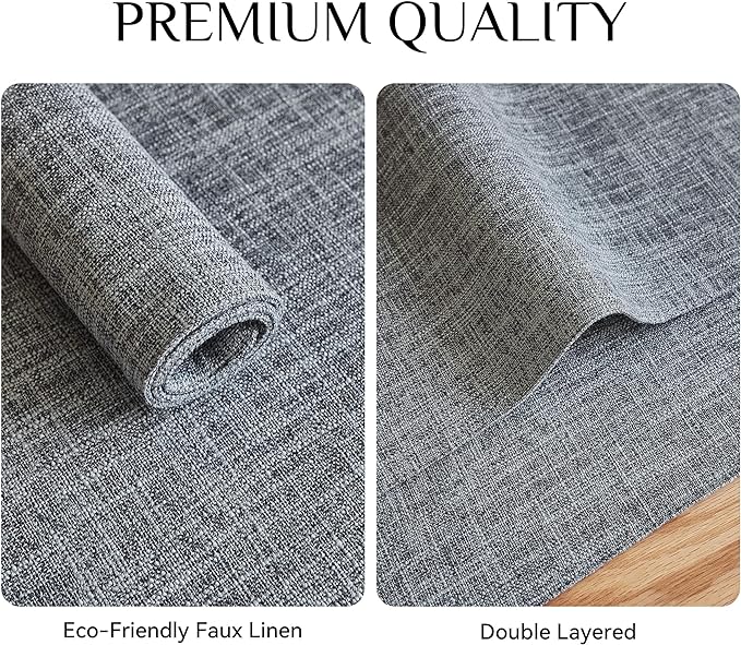Softalker Faux Linen Placemats Set of 12-12 x 18 Inch, Heat Resistant Double Layered Durable Burlap Farmhouse Place Mats, Non-Slip Washable Rustic Table Mats for Dining, Kitchen, Party（Light Grey