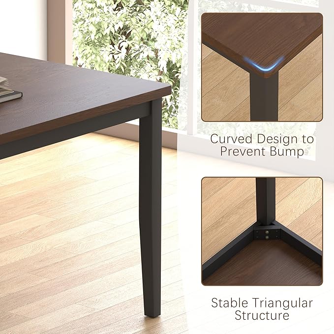 5 Piece Dining Table Set, Solid Wood Dining Table Set for 4, Farmhouse Table and 4 Chairs Set, 43.3'' Rectangular Kitchen Table Set for 4, Brown & Black