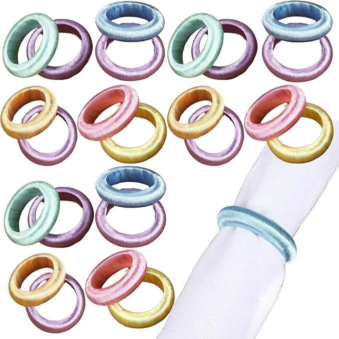 ALPHA Living HOME 24-Piece Yarn Wrap Napkin Rings - Decorative Napkin Rings,Bulk Napkins - Modern Table Décor for Every Occasion - Wedding Holidays Dinners Party Everyday Use (Multi Pastel)
