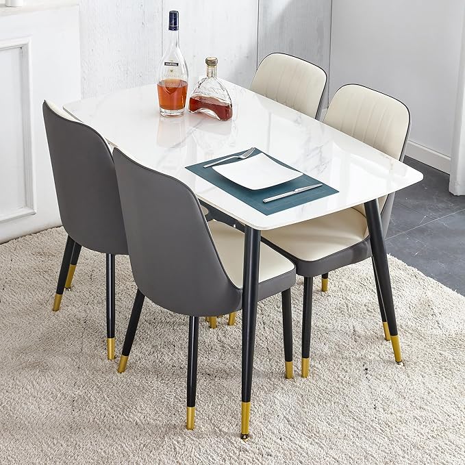 Table and Chairs Set of 4, Dining Room Table Set for 4, Sintered Stone Kitchen Table Top and Modern Chairs Set of 4 for Kitchen Dining Room, Small Space