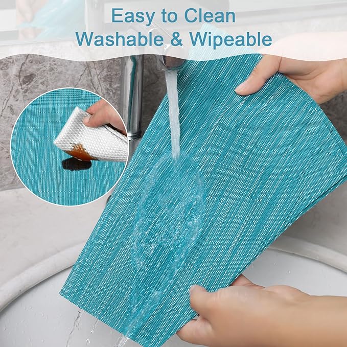SHACOS Wedge Placemats Set of 8 Woven Vinyl Plastic Placemats for Small Round Table Place Mats Wipe Clean Non Slip Table Mats, Blue Black