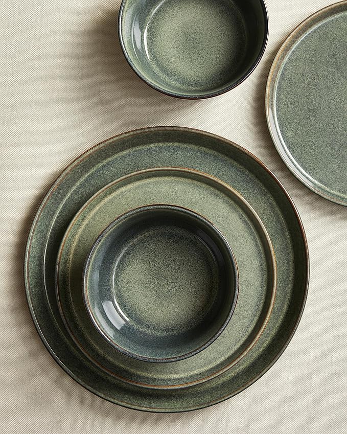 Dinnerware Sets, Microwave Safe Plates and Bowls Sets, Dishes Set for 8, Chip & Scratch Resistant Dinner Set, Handcrafted Farmhouse Dishware Sets, Green Wheat