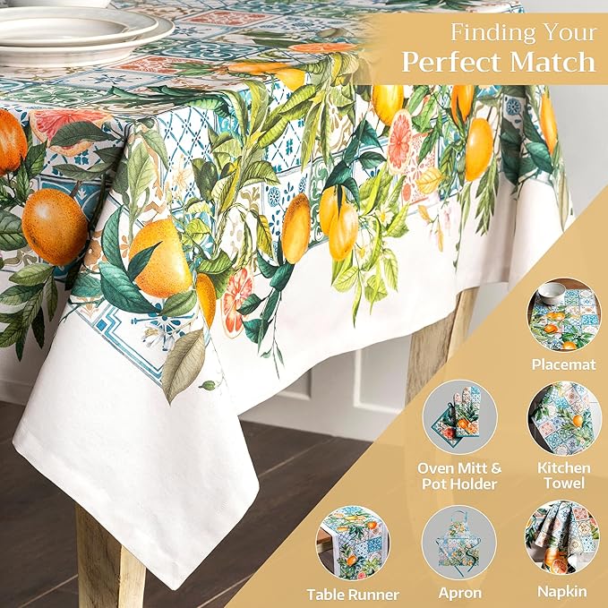 Maison d' Hermine Table Cloth Square Table 100% Cotton 54 x 54 Inches Tablecloth Reusable Decorative for Dining Room Farmhouse Home Valentines Day Decorations Spring Summer - Agrume