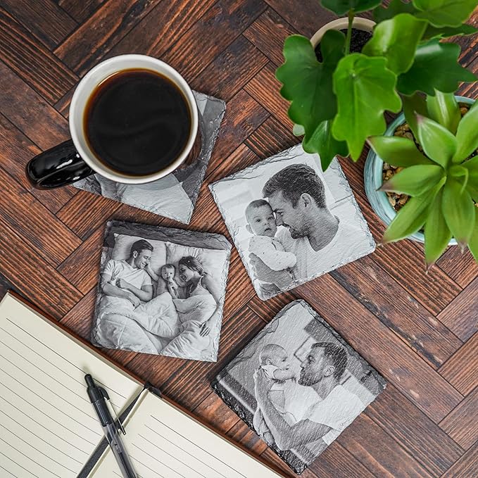 Blue Ridge Mountain Gifts - Custom Coasters Printed with Your Photos, Father's Day Present, Thoughtful Keepsake for New Dad, New Mom and Dad Gift of Newborn Photoshoot, Personalized Slate Coasters