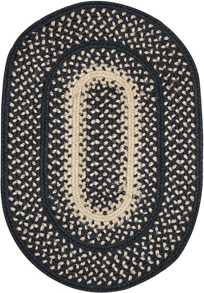 Homespice Manchester Jute Braided Placemats, Country Primitive Decor, Set of 4, Black and Tan 13x19 Oval Table Mats - Vibrant Colors, Durable, Easy to Clean and Protects Furniture