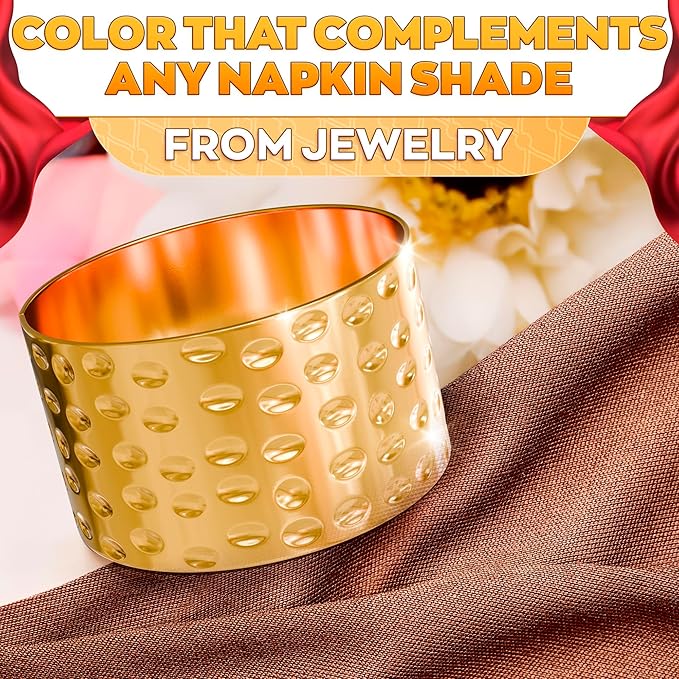 Valentine Gold Napkin Rings - Hammered Gold Napkin Rings Set of 8-1.8"x1.1" Sturdy Metal Napkin Ring Holders for Weddings & Holiday Dinners, Romantic Valentine Table Decor, Stylish Gifts for Hosts