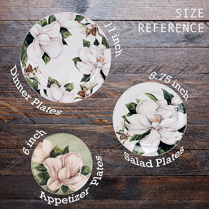 Bico Magnolia Floral Appetizer Plates Set of 6, 6 Inch Small Ceramic Dessert Plates for Snacks, Salad, Tablescape, Microwave and Dishwasher Safe, Gift for Housewarming and Thanksgiving