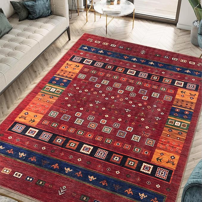 Keen Home Design 5x7 Rug - Machine Washable Area Rug with Non-Slip Backing, Ideal for Living Room, Dining Room, Bedroom - Vintage, Easy Clean, Durable, Low Pile Rug - (5' x 7')